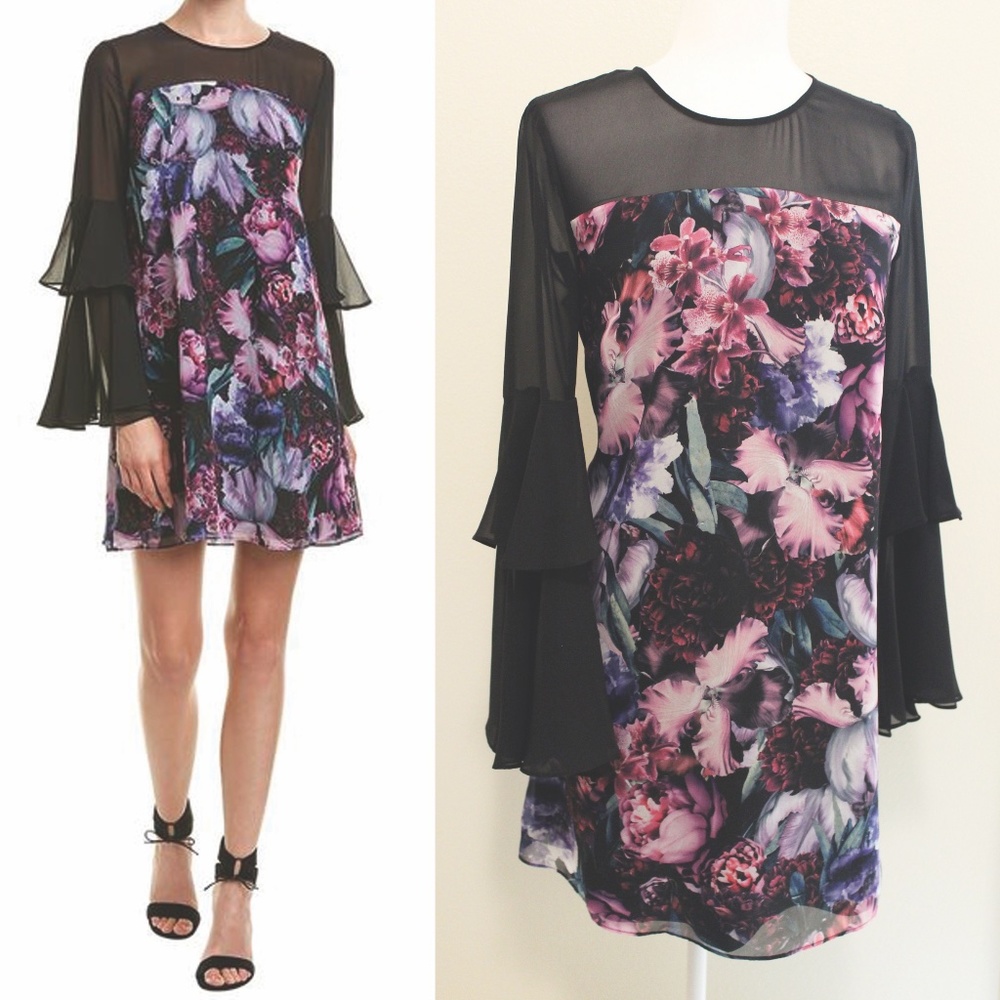 CeCe Tiered floral dress with bell sleeves